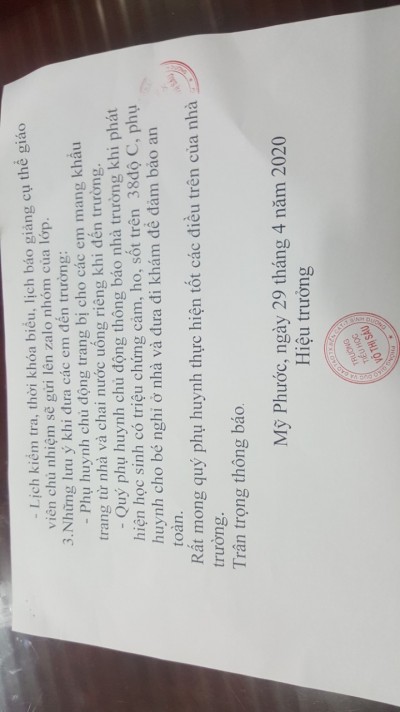 THÔNG BÁO VỀ VIỆC ĐI HỌC TRỞ LẠI CỦA HỌC SINH