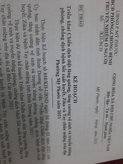 Thực hiện công tác "Chiến dịch diệt lăng quăng , tăng cường vệ sinh và truyền thông phòng, chống dịch bệnh Sốt xuất huyết ,Zika,và Tay chân miệng trên địa bàn Phường Mỹ Phước" năm 2021_ TH Võ Thị Sáu
